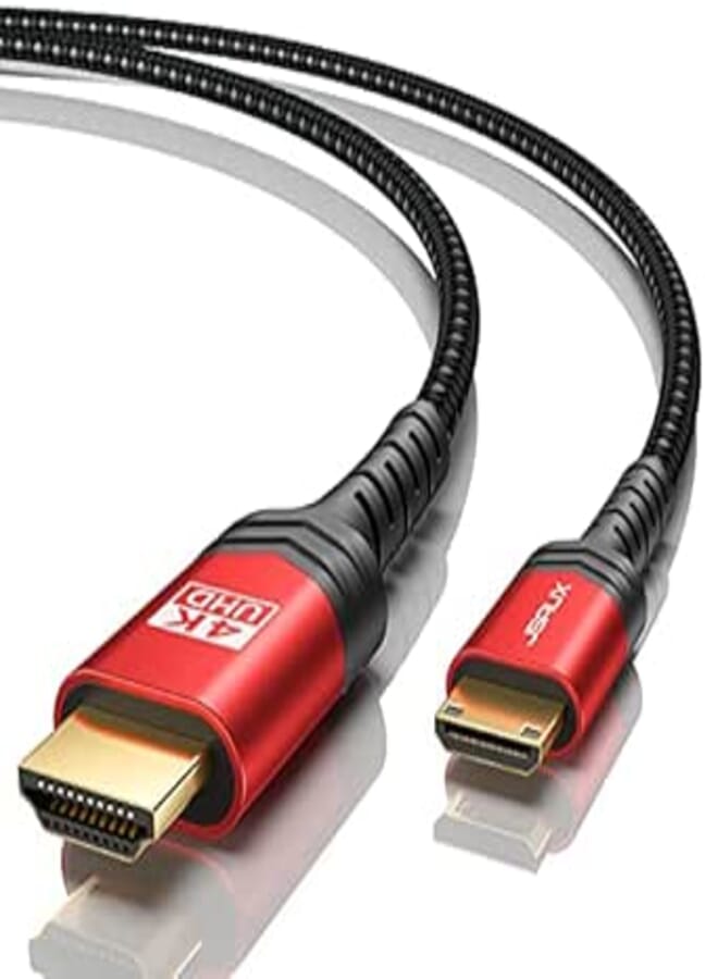 JSAUX Mini HDMI to HDMI Cable 6FT, High Speed 4K 60Hz HDMI 2.0 Nylon Braided Cord, Compatible with Camera, Camcorder, Tablet and Graphics/Video Card, Laptop, Raspberry Pi Zero W, Grey Aluminum Shell